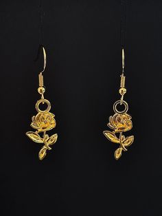 Beautiful handcrafted earrings, excellent for every day or as a gift. 14K gold plated ear hooks are perfect for sensitive ears. Gold-plated Earrings For Mother's Day, Mother's Day Gold Plated Earrings For Pierced Ears, Gold Flower-shaped Earrings For Mother's Day, Gold Drop Earrings For Mother's Day, Dainty Gold Earrings Gift For Her, Yellow Gold Earrings With Rose Design For Gift, Dainty Rose Gold Flower Earrings Gold Plated, Yellow Gold Rose Design Earrings As Gift, Yellow Gold Earrings With Rose Design As Gift