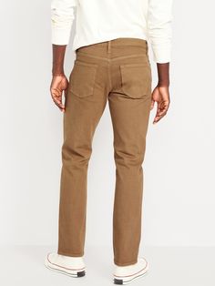 button front belt loops zip fly front scoop pockets and coin pocket back patch pockets straight thigh and leg 31 1/2" regular inseam 33 1/2" tall inseam model is approx.  6'1" and wears size m (32w)machine wash according to the care instruction label Brown Chinos With Pockets And Straight Hem, Business Casual Brown Work Pants With Pockets, Brown Straight Leg Pants With Patch Pockets, Straight Jeans With Pockets For Fall, Straight Fall Pants With Pockets, Fall Straight Jeans With Pockets, Fall Straight Pants With Pockets, Straight Leg Chinos For Fall, Straight Leg Chinos With Pockets For Fall