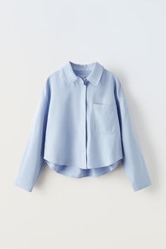 FLOWY SHIRT - Light blue | ZARA United States Zara Shopping, Poplin Blouse, Flowy Shirt, Beauty Sale, Woven Top, Zara United States, Blue Shirt, Shirt Collar, Patch Pocket