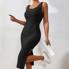 F00263670-105 Knit Tank Dress, European Dress, Elegant Fabric, Sleeveless Bodycon Dress, Body Con Dress, Crewneck Dress, Midi Dress Sleeveless, Sleeveless Maxi Dress, Midi Dress Bodycon