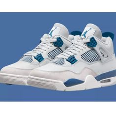 Brand New With Box Good Condition Jordan 4 Military Blue, Fire Shoes, Jordan Retro 7, Jordan 4’s, Pretty Sneakers, Jordan Retro 12, Blue Jordans, Jordan 4s, Colorful Sneakers