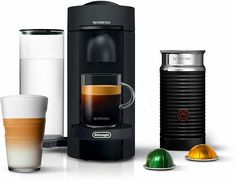 there are many different types of coffee machines in this group, including one for espresso and the other for cappuccinole