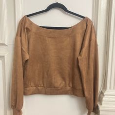 Cynthia Rowley Size S Tan Suede Oversized / Relaxed Fit Off The Shoulder Blouse, Drop Shoulder Balletcore Or Western 80s-Style Brand New, Never Worn In Perfect Condition No Tags Because There Were Never Any Tags, I Think This Is Possibly A Sample One Of A Kind Item. Only Has Brand + Size Tag (Pictured), No Fabric Tags Inside. Approx 16” Center Front Neckline To Bottom Hem, Designed To Be Worn Off Shoulder Or One Shoulder (Wide Neck, Drop-Shoulder Design), 37” Around At Bottom Hem, Loose Fit Slee Fall Off-shoulder Blouse With Blouson Sleeves, Fall Blouse With Blouson Sleeves And Off-shoulder Design, Off-shoulder Blouse With Blouson Sleeves For Fall, Off-shoulder Blouse For Fall, Brown Off-shoulder Tops For Fall, Tribeca Nyc, Off The Shoulder Blouse, 80s Style, Fabric Tags