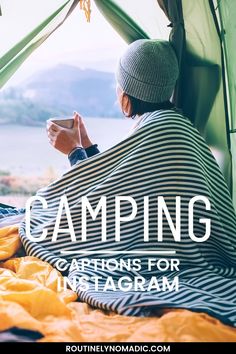 a person sitting in a tent with the text camping options for instagram on it