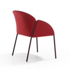 a red chair with wooden legs on a white background and the seat is upholstered