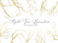 an image of gold tree branches with the words, glidd tea branche hand drawn