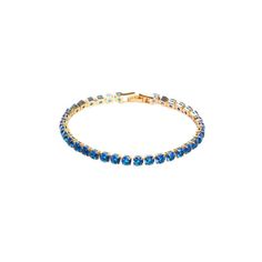 A.A.Y - 18K Gold Blue Cubic Zirconia Tennis Bracelet Elegant Adjustable Blue Gold Bracelet, Elegant Blue Adjustable Gold Bracelet, Elegant Blue Bracelets With Sparkling Stones, Elegant Blue Crystal Bracelet With Sparkling Stones, Elegant Blue Gold-plated Bracelets, Elegant Blue Chain Bracelet As Gift, Luxury Blue Gold Bracelet For Formal Occasions, Classic Blue Round Gold Bracelet, Elegant Blue Chain Bracelet For Gift