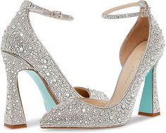 Blue by Betsey Johnson Ramsy | 6pm Blue By Betsey Johnson, Jeweled Shoes, Jeweled Sandals, Rhinestone Shoes, Pointed Toe Heels, Rhinestone Studs, 4 Inch Heels, White Shoes, Look Chic