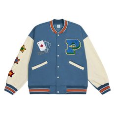 This unisex Poker Lucky baseball jacket is a long-lasting garment suitable for everyday use. It has a relaxed fit with embroidery on the front and back. Varsity Jacket Style, Baseball Jacket Men, Streetwear Jackets, Moda Streetwear, Streetwear Mode, Varsity Jacket Men, Baseball Varsity Jacket, Jackets Men Fashion, 가을 패션