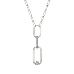 Instantaneous elevation. A trio, 2 flat shiny gold links and a pave connector link suspended from a flat link chain for the boldest statement of self. CN355 63mm x 14mm "link" pendant 14pcs 1.4mm G/H SI pave set round diamonds 1pc 2.7mm G/H SI bezel set round diamond 0.23ctw paperclip link cable chain - 3mm wid 18" necklace 14k yellow or white gold 10mm lobster clasp G H, Paper Clip, Bezel Setting, Cable Chain, Link Chain, Round Diamond, Lobster Clasp, Round Diamonds, Silver Necklace