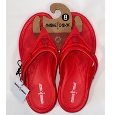 Minnetonka Silverthrone Prism Thong Sandal | Size-8 | Runs Wide Width | Brand New With Tag In Excellent Condition With No Flaws Or Defects. Professionally Packed And Secured. Includes Free Shipping With Complimentary Gift. Representing The Minnetonka Silverthorne Prism Thong Sandals That Has A Slight Molded Wedge Heel And Lightweight Synthetic Outsole. Made Of Lightweight Eva-Ethyl Vinyl Acetate Foam Material. A Material That’s Similar To Rubber. It Has A Natural Stretchy Rubber-Like Softness An Red T-strap Sandals For The Beach, Red Adjustable Synthetic Sandals, Adjustable Red Synthetic Sandals, Adjustable Red Flip Flops For Beach, Black Wedge Flip Flops, Fringe Sandals, Braided Sandals, Leather Thong Sandals, Studded Sandals