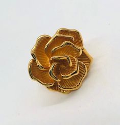 Fabulous huge sterling silver 18k gold vermeil rose ring. Large rose bud and petals...beautifully detailed. Nice shiny gold vermeil with minimal wear if any. Fully marked and acid tested as sterling silver. Flower measures 1 inch by 1 inch and is 3/8 inch in profile. Very 3 dimensional. Shoulders measure 5mm wide tapering to 3mm at back of band. Nice heavy quality ringweighs 11.2gms. Gorgeous Elegant Gold Rings With Rose Details, Gold Flower Ring With Rose Design For Anniversary, Formal Gold Ring With Rose Design, Interchangeable Earrings, Sterling Silver Owl, Elephant Pendant Necklace, Vintage Designer Jewelry, Rose Bud, Rose Ring