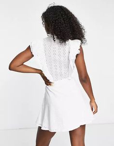 Parisian high neck broderie mini dress in white | ASOS Daywear Mini Dress With Eyelets, Eyelet Mini Dress For Daywear, Daywear Mini Length Eyelet Dress, Chic Eyelet V-neck Dress, Elegant Eyelet Dresses For Day Out, Chic Eyelet Mini Dress For Daywear, Fitted Mini Dress With Broderie Anglaise, Chic Short Sleeve Eyelet Dresses, Fitted Broderie Anglaise Mini Dress