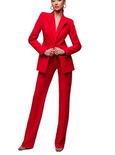 blazer length along the back 27 1/2 inches or 70 cm sleeve length 24,4 inches or 62 cm pants length along the side seam 45,2 inches or 115 cm inseam length (from the crotch to the bottom) 35,4 inches or 90 cm 2-piece womens blazer trouser suit for office, business meetings, formal events and special occasions. Also perfectly combines with sneakers so after a long and tiring business day you can change you heels to sneakers and still look chic. DETAILS -  straight pants -  high rise -  blazer is Tailored Classic Red Pants, Fitted Long Sleeve Pantsuit For Career, Classic Formal Red Pants, Classic Tailored Red Pants, Classic Red Formal Pants, Fitted Notch Lapel Solid Color Pantsuit, Fall Full-length Suits For Work, Tailored Red Suit For Workwear, Elegant Red Pantsuit With Straight Pants