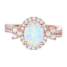 an opal and diamond ring set in rose gold