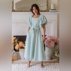 Adorable Mint Green Gingham “Marlowe” Style Dress From Ivy City Co. Worn Once Briefly For Photos; Tags Still Attached. Has Flutter Sleeves, Non-Functional Front Button Placket (Functional Back Zip), Pockets, And A Matching Tie Belt. Fully Lined. Fabric Has No Stretch, But Sizing Runs Big. Size Xl. Bust: 46”, Waist: 38” (Can Be Cinched Tighter), Length From Waist: 32.5”. All Items Come From A Smoke-Free, Pet-Friendly Home. Plaid Midi Dress With Ruffles For Picnic, Picnic Plaid Midi Dress With Ruffles, Cottagecore Gingham Dress With Ruffles, Plaid Dress For Spring Garden Party, Spring Garden Party Gingham Plaid Dress, Gingham Midi Dress For Garden Party, Chic Plaid Dress With Ruffles For Spring, Gingham Midi Dress With Ruffles For Brunch, Chic Plaid Dress For Garden Party