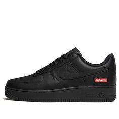 Nike Air Force 1 Low Supreme - Black CU9225-001 KICKSOVER Black Air Force 1, Air Logo, Air Force 1 High, Nike Air Force 1 Low, Lace Print, Box Logo, Air Force 1 Low, Air Force Sneakers, Black Sneakers