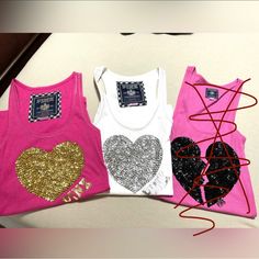 Update: Only Pink And Gold Is Available, Other Two Are Sold. Vs Pink Sequin/Beaded Ribbed Tank Tops-S. All Are Size Small, Asking $10 Each. Dark Pink And Gold Top Was Laundered But Never Worn. All Sequins And Beads Are Intact As Well As The Foil Writing On The Two Tanks. Retailed For Over $40 Each. Let Me Know Which One You’re Interested In And I’ll Make A Separate Listing. Casual Pink Embellished Tops, Pink Casual Sequined Tops, Casual Pink Sequined Tops, Gold Top, Ribbed Tank Tops, Pink Sequin, Sequin Beading, Ribbed Tank, Vs Pink