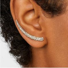 Gorgeous Long Pave Cz Curve Earring Cuff. Pave Design Is Elegant And Simple And Looks Great Worn Alone. Earrings Measure Approx 2" In Length. Zinc Alloy. Brand New. Earring Cuff, Dressy Earrings, Nose Piercing Hoop, Silver Bar Earrings, Silver Ear Climbers, Ear Crawler Earrings, Ear Climbers Earrings, Silver Ear Cuff, Climber Earrings