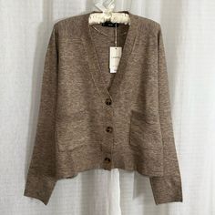 Nwt, No Flaws Fine Knit, High Quality, Cozy Shoulder To Shoulder 23.5” Pit To Pit 24.5” Sleeve 19.5” Shoulder To Hem 22” Bottom Hem Across 24.5” Pocket 5 X 5” Loc: 12 Everyday Brown Cardigan With Button Closure, Brown Cardigan With Button Closure For Everyday, Oversized Button Closure Cardigan For Daywear, Oversized Button-up Cardigan With Button Cuffs, Winter Button-up Cardigan, Button-up Sweater With Pockets For Layering, Winter Button-up Cardigan For Daywear, Button-up Cardigan With Pockets For Layering, Chic Button-up Cardigan With Pockets