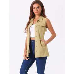 This jean vest jacket is made of soft and breathable denim cotton. Falls to mid-thigh for an elegant look that is slimming, flattering, and comfortable to wear. Suitable for daily casual, vacation, school, shopping, weekend gatherings or shopping etc. You can match it with a sweater for fall and winter or a casual tank cami for sunshine and summer. It is a good choice for the upcoming season. Long Denim Vest, Womens Tailored Suit, Women's Vests, Jean Jacket Vest, Casual Tanks, Jean Vest, Long Jeans, Denim Cotton, Tailored Suits