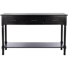 a black console table with two drawers