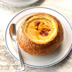 a close up of a bowl of food on a plate