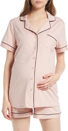 Angel Maternity Maternity/Nursing Short Pajamas | Nordstrom Maternity Pajama Set, Maternity Sleepwear, Planning Pregnancy, Short Pajamas, Maternity Pajamas, Night Suit, Maternity Nursing, Contrast Piping, Pajama Shorts