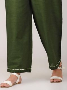 Green Cotton Satin Pants By Sonal Kabra now available at Trendroots Satin Pants, Best Deal, Green Cotton, Model Height, Fabric Cotton, Piping, Fitness Models, Satin, India