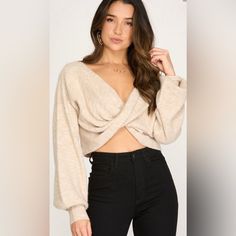 Nwot Never Worn Women’s Size Small She & Sky Toffee Cropped Sweater Twist Front Crop Top, Twist Front, Shoulder Sweater, Toffee, Cropped Sweater, Colorful Sweaters, High Waist Jeans, Stylish Women, Sweaters For Women