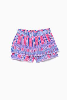 With candy-colored stripes, it's impossible not to love the Splash Tiered Skort. Team it with the matching top for extra awesomeness! Playful Striped Bottoms For Summer, Playful Striped Shorts For Summer, Playful Striped Summer Shorts, Playful Multicolor Shorts With Elastic Waistband, Playful Stretch Shorts For Spring, Spring Multicolor Stretch Shorts, Striped Stretch Summer Shorts, Fun Stretch Shorts For Spring, Matching Top