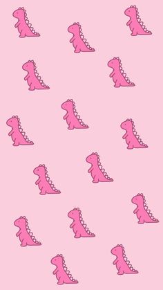 pink dinosaurs are arranged in rows on a pink background with the words, i love dinosaurs