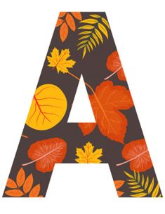 the letter a is decorated with leaves and acorns