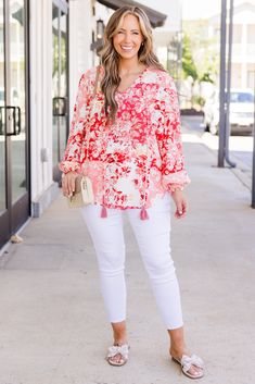 Add a pop of color to your wardrobe with our Love Me No Less Top in coral! Featuring a gorgeous floral patchwork design and fun tassels, this top is perfect for adding some fun to any outfit! Pair it with your favorite white or blue denim for a stylish and playful look! 100% Polyester Spring Beach Tops With Frayed Hem, White Frayed Hem Top For Day Out, White Spring Top With Frayed Hem, Casual Tops With Floral Patchwork For Spring, White Frayed Hem Top For Spring, Chic White Tops With Tassels, Chic White Tassel Tops, Spring Beach Tops With Tassels, Long Sleeve Blouse With Frayed Hem For Spring