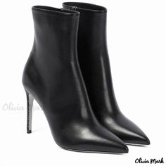 Olivia Mark - Exquisite Black Faux Leather Pointed Toe Ankle Boots with Classic Diamante Accents Pointed Toe Ankle Boots, Black Ankle Boots, Olivia Mark, Black Faux Leather, Leather Ankle Boots, Knee High Boots, High Boots, Black Boots, Knee High