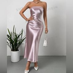 Shein. Brand New. Still In The Bag Backless Satin Dress, Dusty Pink Color, Dress Dusty, In The Bag, Satin Dress, Satin Dresses, Dusty Pink, Elegant Dresses, Pink Color