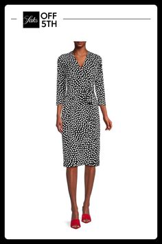 Surplice Neckline Three-Fourth Sleeves Wrap With Attached Ties 95% Polyester & 5% Spandex Machine Wash Made In Usa Size & Fit Sheath Silhouette. Womens - W Trend Separates > Saks Off 5th. Renee C.. Color: Black White. Size: S. Polka Dot Clothing, Polka Dots Outfit, Surplice Neckline, Polka Dot Print, Dot Print, Sheath Dress, Day Dresses, Shift Dress, Dresses For Sale