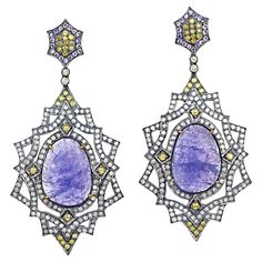 Tanzanite Diamond Earrings, Sapphire Diamond Pendant, Diamond Jewelry Earrings, Silver Diamond Jewelry, Pave Diamond Earrings, Tanzanite Earrings, Tanzanite Diamond, Earring Silver, Diamond Earring