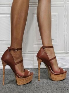 Lasaky - Stylish Womens Double Straps Platform High Heeled Shoes Brown Round Toe Sandals For Party, Brown Platform Sandals With Pointed Toe, Brown Pointed Toe Platform Sandals, Brown Ankle-high Platform Heels, Brown Ankle-high Heels With Heel Loop, Women Platform Sandals, Ankle Strap Sandals Heels, Platform High Heel Shoes, Ankle Strap High Heels