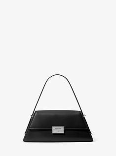 Ludlow Medium Leather Shoulder Bag Modern Black Textured Leather Shoulder Bag, Sleek Black Glossy Shoulder Bag, Black Shoulder Bag With Silver-tone Hardware For Everyday Luxury, Modern Black Shoulder Bag With Silver-tone Hardware, High-end Black Textured Leather Shoulder Bag, Leather Shoulder Bag, Leather Bag, Dust Bag, Shoulder Bag