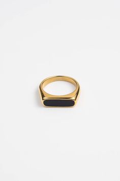 Introducing the black stone version of one of our favorites. This classic color combination is sure to match any outfit for any occasion. 18K gold over stainless steel Water Resistant Hypoallergenic Classic Gold Stainless Steel Signet Ring, Luxury Black Tarnish-resistant Ring, Minimalist Stainless Steel Signet Ring For Formal Occasions, Luxury Black Signet Ring Tarnish Resistant, Black Minimalist Signet Ring For Everyday, Classic Stainless Steel Signet Ring For Formal Occasions, Classic Stainless Steel Tarnish Resistant Rings, Black Tarnish Resistant Signet Ring For Formal Occasions, Formal Black Tarnish-resistant Signet Ring