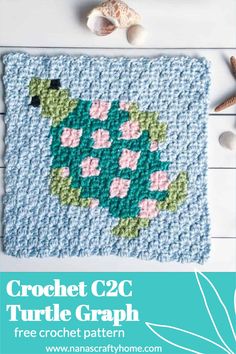 the crochet turtle graph is shown with shells and seashells around it