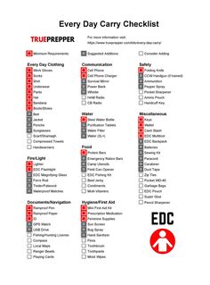 Everyday Carry (EDC) Guide, Gear List, and Checklist [2023] | TruePrepper Survival Basics, Edc Essentials, Everyday Carry Bag, Defense Techniques, Emergency Binder