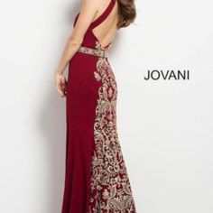 Gorgeous, Burgundy, Beaded Jovani Gown, Size 10. Paid Over $1200. Wore Once For My Son's Wedding. Great For Wedding, Holiday Party, New Years, Or Any Special Occasion. This Dress Is A Show Stopper With A Stunning Train. Train Is Not As Long As Seen In The Advertisement And Keyhole Was Adjusted. Has Some Light Fraying On Bottom But It Not Noticeable Unless You Get Up Close To The Hem. Some Missing Beads In Different Areas, Not Noticeable. Dry Cleaned. Extra Material Will Be Included. Burgundy Gown, Jovani Gown, Jovani Dresses, Holiday Party, Get Up, Red Gold, Holiday Parties, Special Occasion, Size 10