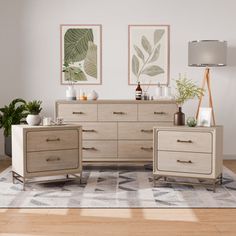 a living room scene with focus on the dresser and sideboard in the foreground