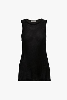 Crafted from semi-sheer, lightweight jersey that softly skims the body, this Lightweight Tank Top comes in classic Black for effortless styling. It has a crew neckline, sleeveless cut and side panel inserts. Styled with the Cropped Kick Jean, Flat Lace Up Mules and the Jumbo Frame Belt Victoria Beckham Lightweight Tank Top In Black  - Size S UK Victoria Beckham, Crew Neckline, Classic Black, Lace Up, Tank Top, Tank Tops, Lace, Frame, Black