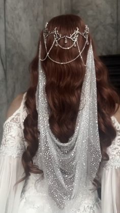 a woman with long hair wearing a veil