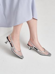 Hailey is a handmade shoe brand that prioritizes a comfortable fit that can be worn anytime, anywhere.- Unique mesh fabric used on the upper- Adjustable buckle strap on the ankle- Breathable and durable design- Comfortable to wear Silver Slingback Sandals With Removable Insole And Round Toe, Silver Slingback Sandals With Round Toe And Removable Insole, Silver Slingback Sandals For Summer, Silver Closed Toe Slingback Sandals For Spring, Silver Slingback Sandals For Formal Summer Events, Silver Slingback Sandals With Ankle Strap For Summer, Silver Slingback Sandals With Round Toe For Spring, Silver Closed Toe Slingback Sandals For Evening, Silver Ankle Strap Slingback Sandals For Summer