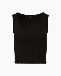 Jet Black Chic Scoop Neck Knit Top For Layering, Chic Scoop Neck Knit Top For Everyday, Chic Everyday Knit Top With Scoop Neck, Chic Everyday Scoop Neck Knit Top, Casual Textured Knit Top With Scoop Neck, Casual Cropped Fine Knit Top, Casual Cropped Seamless Knit Top, Casual Fine Knit Cropped Top, Chic Textured Knit Crew Neck Tank Top