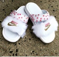 Bling Bubble Slides, Sparkly Ugg Slippers, Custom Nike Slides, Nike Fur Slides, Shoes Pastel, Pastel Shoes